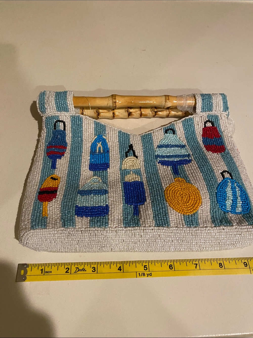 New Viral Buoy Beaded Bag - Blue & White Stripes - Picture 5 of 7